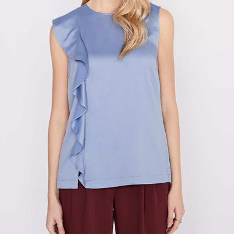 Forever blue sleeveless ruffled blouse from RW&CO