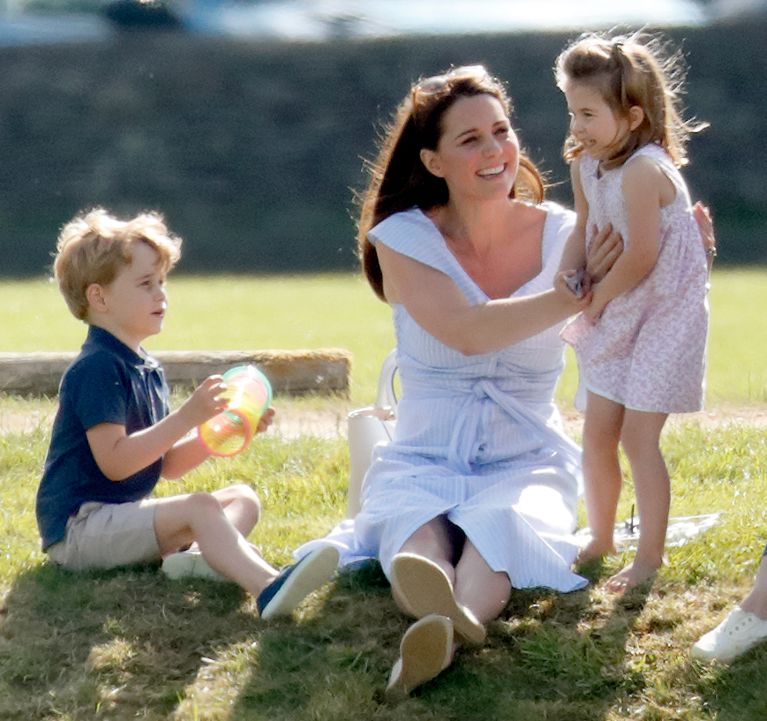 prince george princess charlotte shopkeepers for carole middleton-kids play with Kate on the lawn at Maserati Royal Charity Polo Trophy