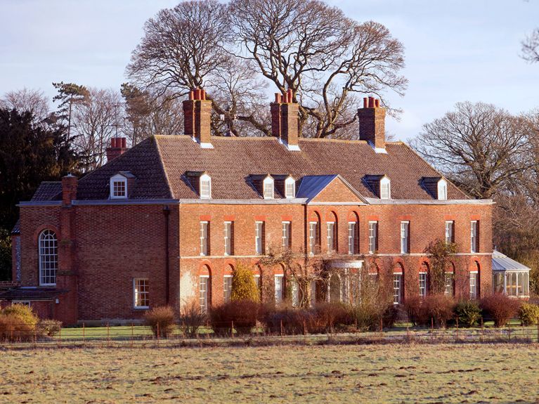 KING'S LYNN, UNITED KINGDOM - JANUARY 13: A general view of the front of Anmer Hall on the Sandringham Estate on January 13, 2013 in King's Lynn, England. It has been reported that Queen Elizabeth II is to give Anmer Hall to Prince William, Duke of Cambridge and Catherine, Duchess of Cambridge to be their country house
