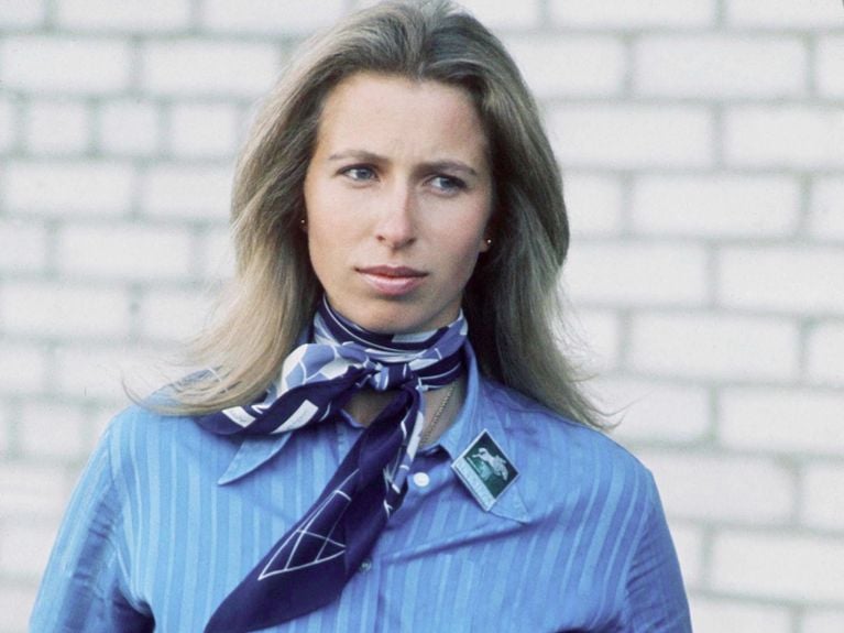 Princess Anne Kiev in 1973 dressed in blue jeans and blue button-up shirt