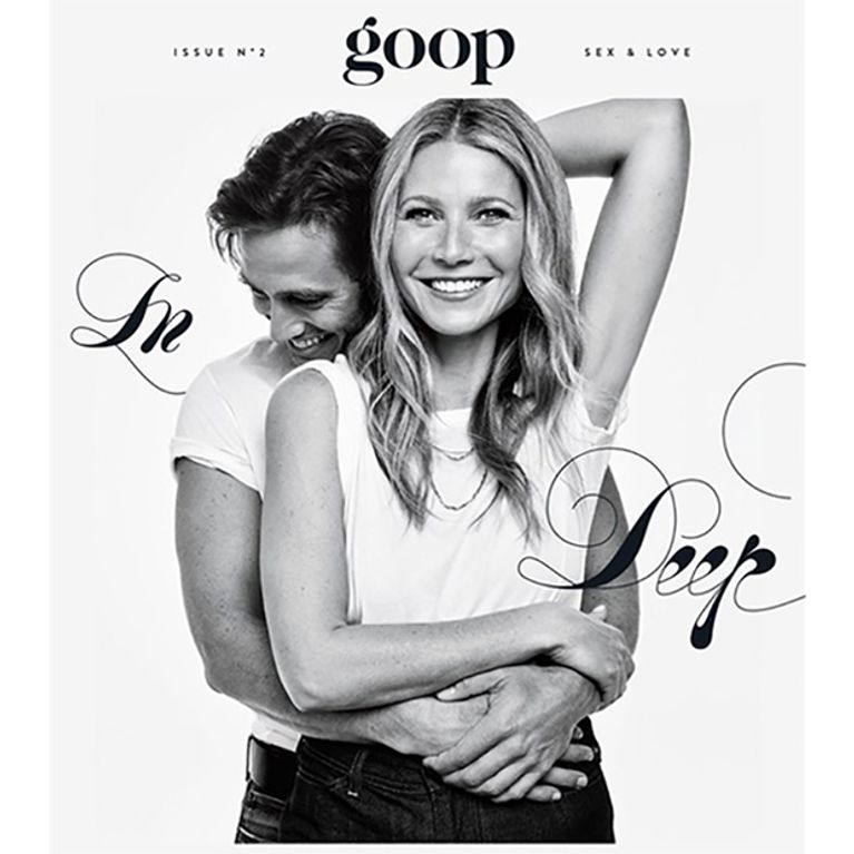 Gwyneth Paltrow and Brad Falchuk on the cover of Goop magazine.