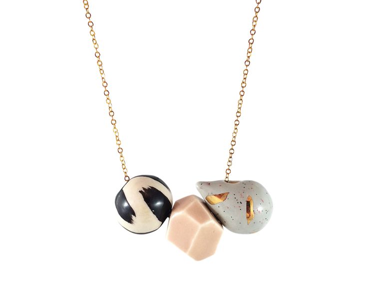 Holiday Gift Guide 2018 three ceramic beads on a gold chain