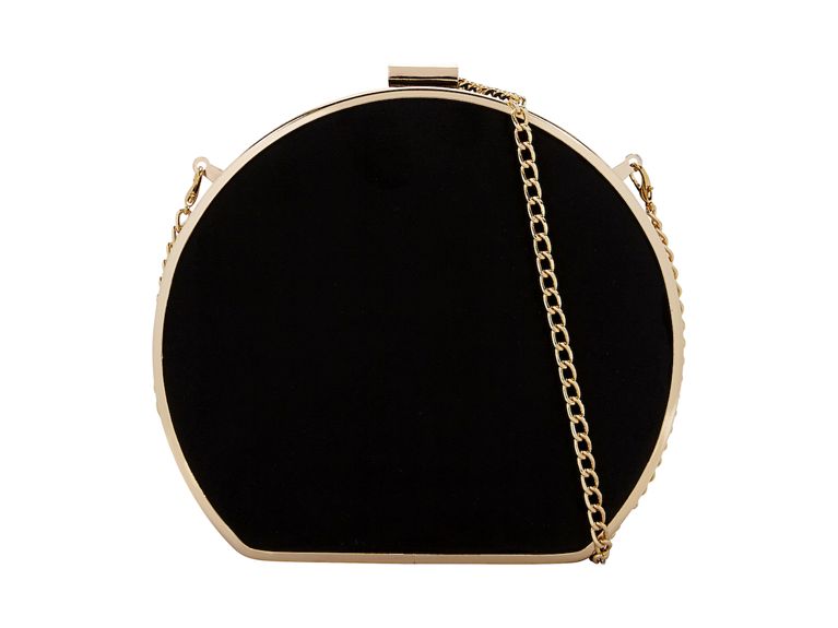 Holiday Gift Guide 2018 round velvet-covered purse with gold metal strap