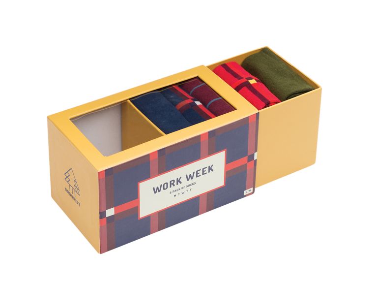Holiday Gift Guide 2018 box of folded socks in various colours