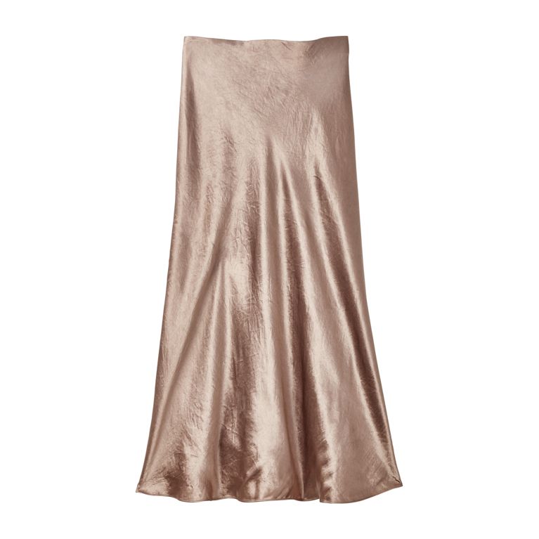 christmas party outfits: rose gold slip skirt