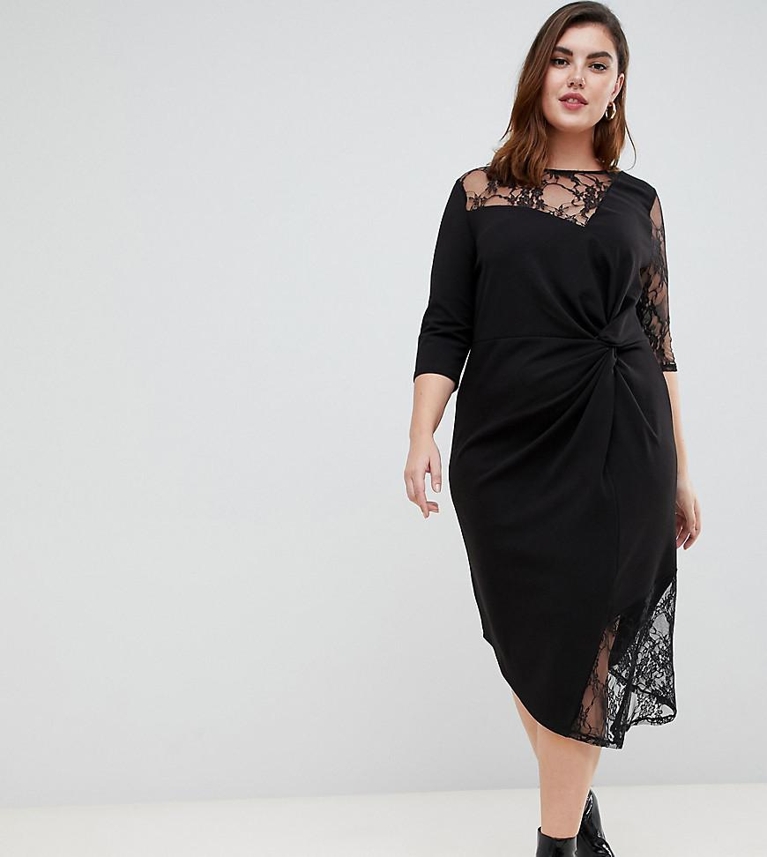 ASOS DESIGN Curve lace mix twist front midi dress