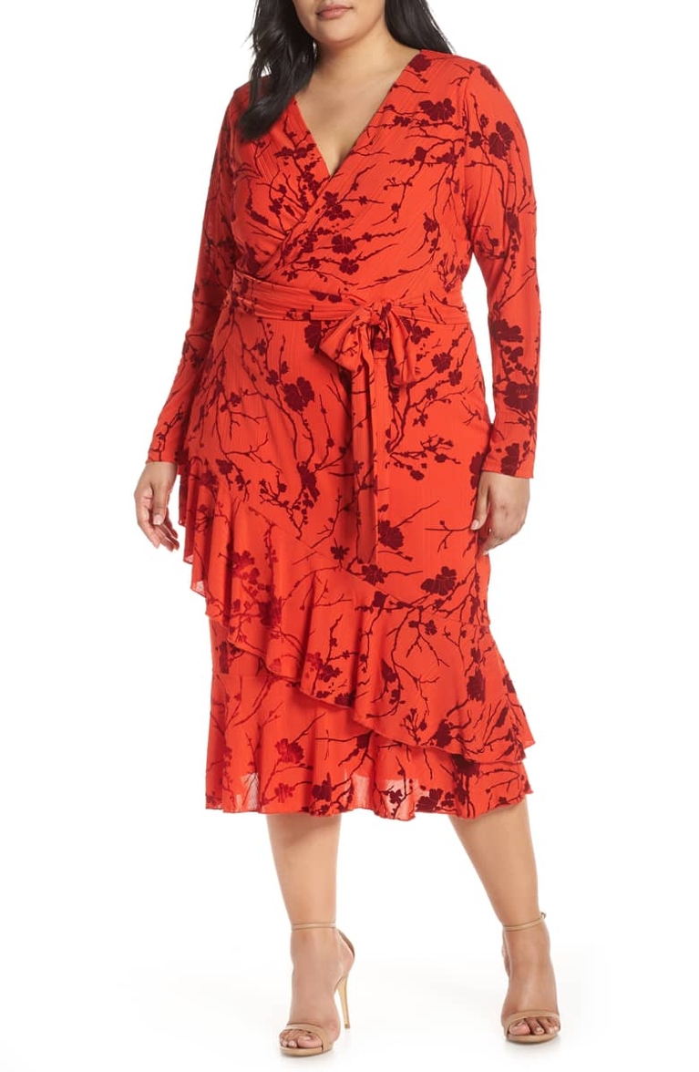 Rachel Rachel Roy Ruffle Hem Faux Wrap Midi Dress