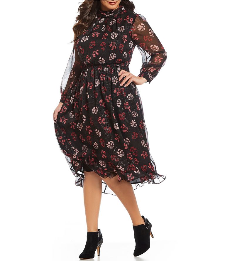 The Bay Vince Camuto Plus Long Sleeve Floral Glitter Dress