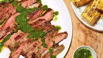 Seared Flank Steak with Chimichurri & Grilled Corn