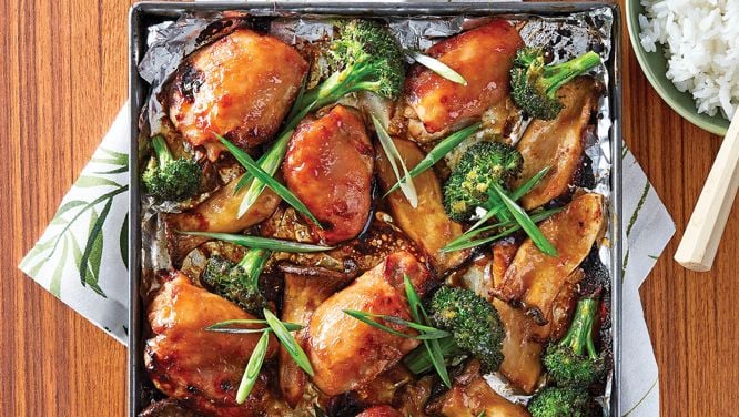 Miso-Glazed Sheet-Pan Chicken Thighs with Broccoli