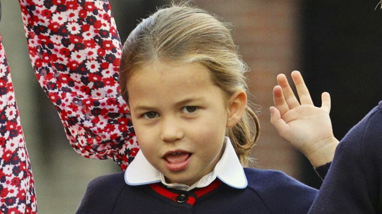 Princess Charlotte first day of school close-up of her face with hair in a ponytail
