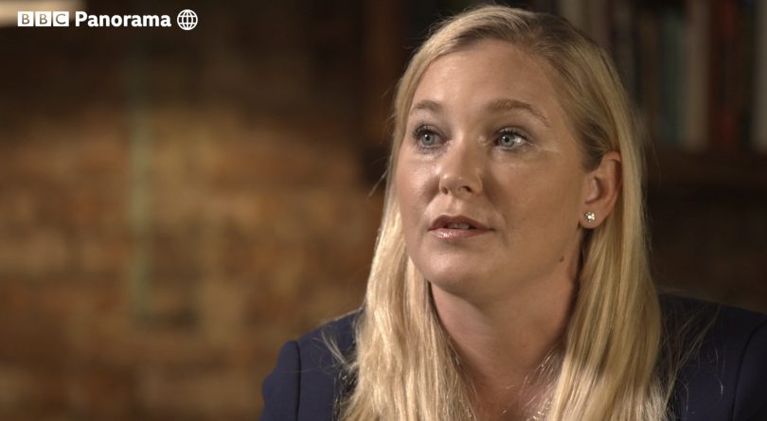 In this image taken from video issued by the BBC, Virginia Roberts Giuffre speaks during an interview on the BBC Panorama program that will be aired on Monday Dec. 2, 2019. 