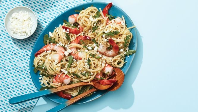 Garlic Prawns and Feta Linguine