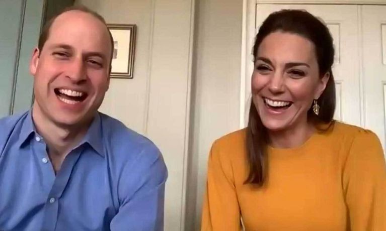 The Duke and Duchess of cambridge on a video call with a group of british schoolchildren