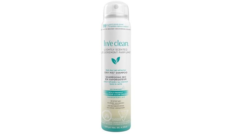 A photo of the Live Clean Lightly Scented Dry Mist Shampoo for a post on the best dry shampoo for sensitive scalps.