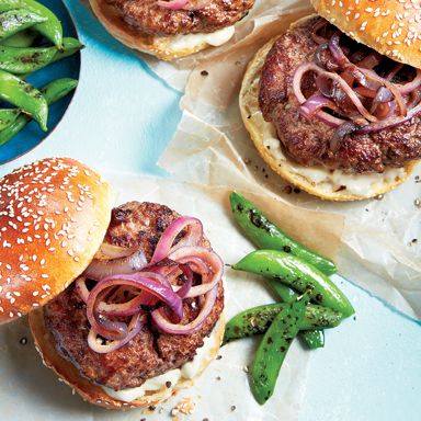 Caramelized Onion Burgers With Garlic Aioli