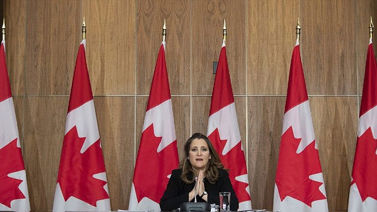 Freeland speaks about the fiscal update during a news conference in Ottawa on Nov. 30, 2020 (CP/Adrian Wyld)