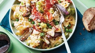 Homemade Farfalle and Roasted Broccoflower Pasta