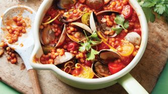 Homemade Fregola Sarda with Clams