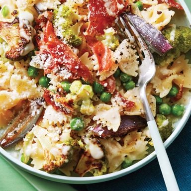 Homemade Farfalle and Roasted Broccoflower Pasta