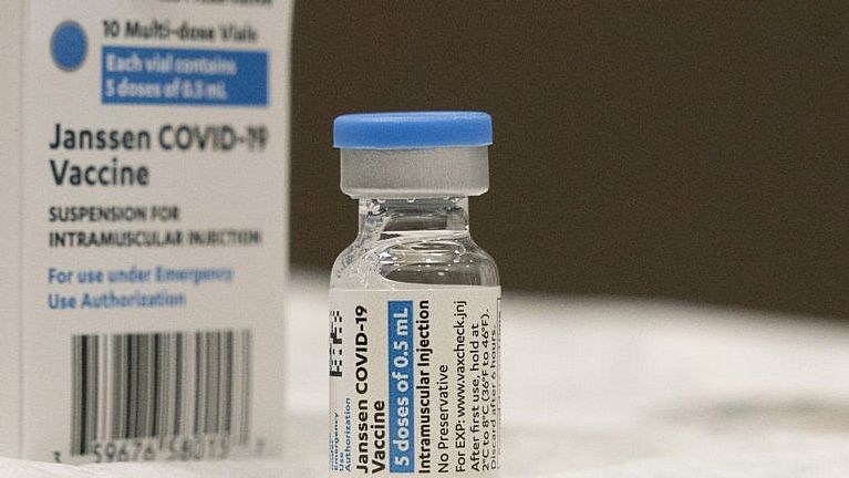 A vial of the Johnson & Johnson COVID-19 vaccine is displayed at South Shore University Hospital, Wednesday, March 3, 2021 in Bay Shore, N.Y. (AP Photo/Mark Lennihan)