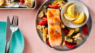Sheet-Pan Roasted Salmon And Vegetables