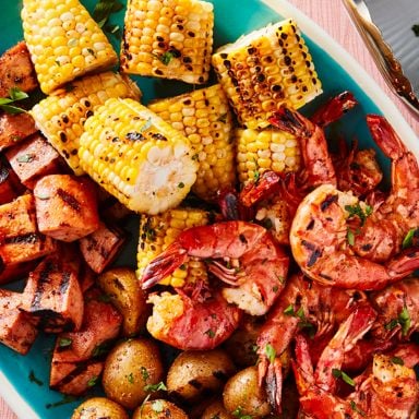 Grilled Shrimp, Corn And Sausage