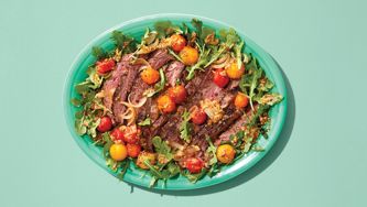 Steak and Arugula Salad with Warm Tomato Dressing