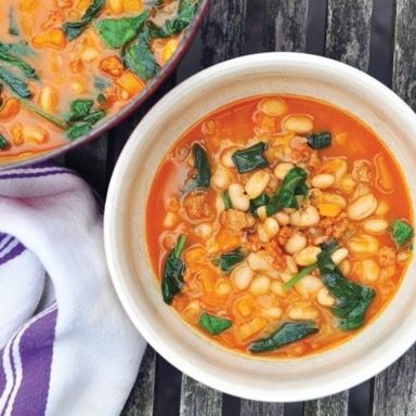 Fast White Bean, Chorizo, and Hearty Greens Stew