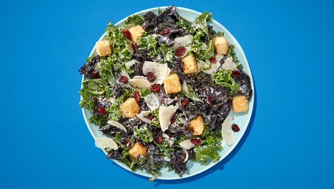 Kale Caesar Salad with Tofu Croutons