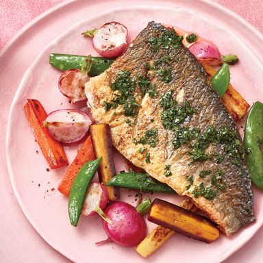 Pan-Fried Mediterranean Sea Bass and Spring Vegetables