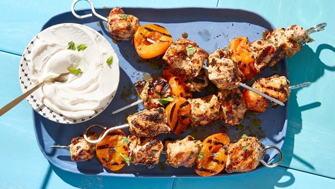 Apricot-Glazed Chicken Skewers With Sumac And Mint