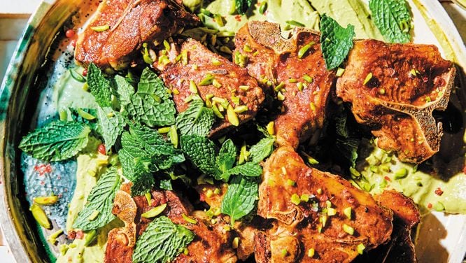 Lamb Loin Chops Over Minty Pistachio Butter