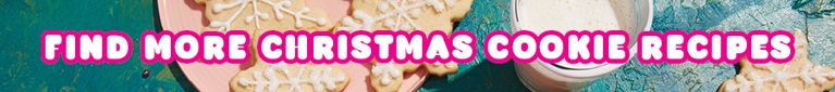 A plate of Christmas cookies with the words find more Christmas cookie recipes