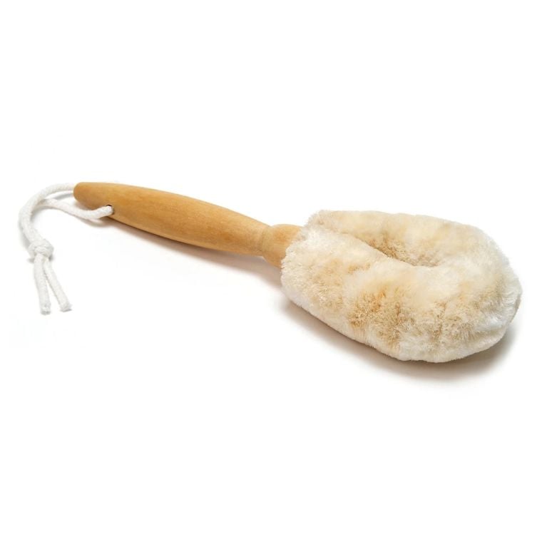 a Merben dry brush designed for sensitive skin made with a smooth timber handle and non-plastic bristles