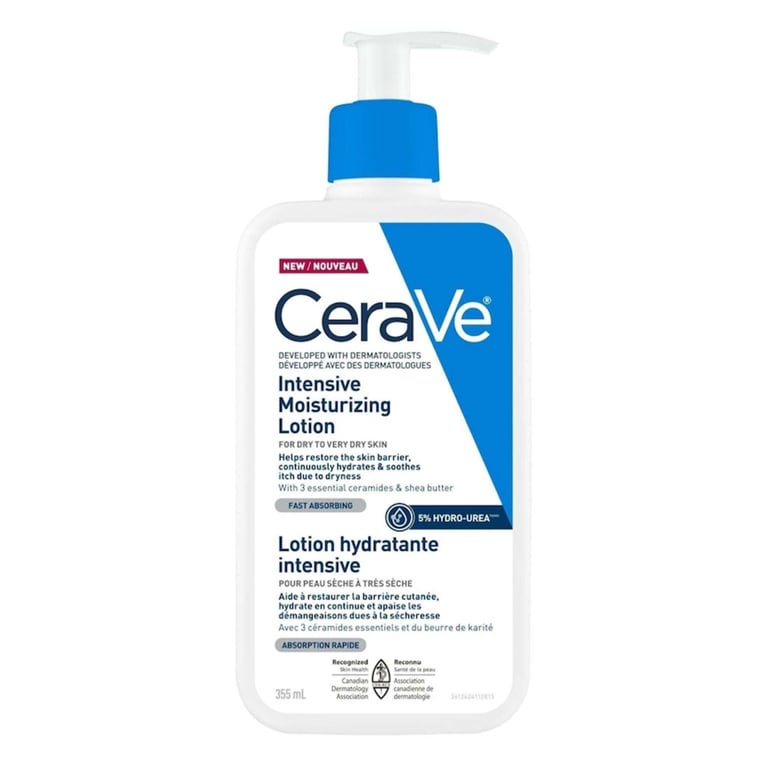 A bottle of CeraVe Intensive Moisturizing Lotion for an article about dry brushing.