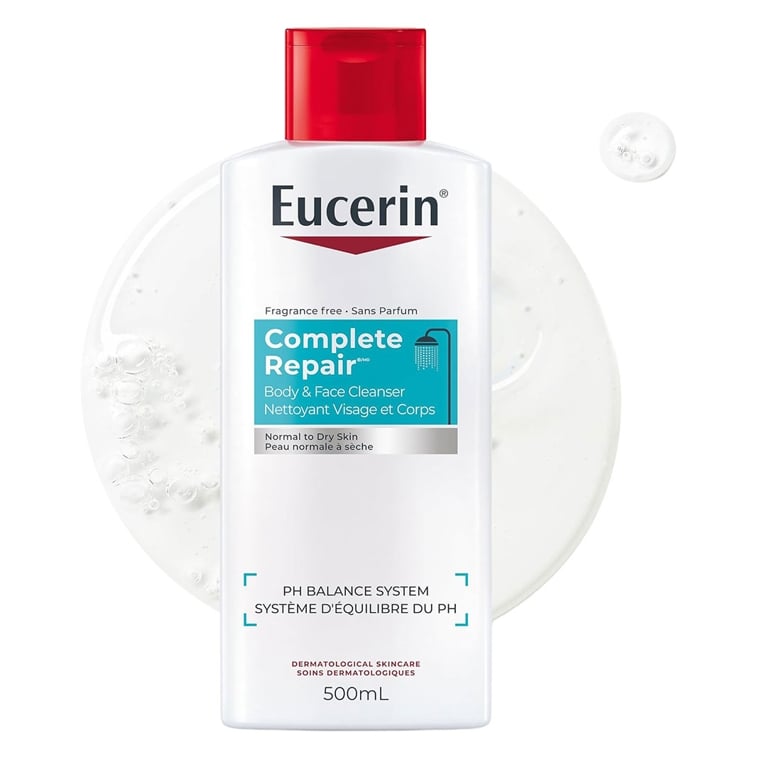 Eucerin Complete Repair Cleanser, dry brushing