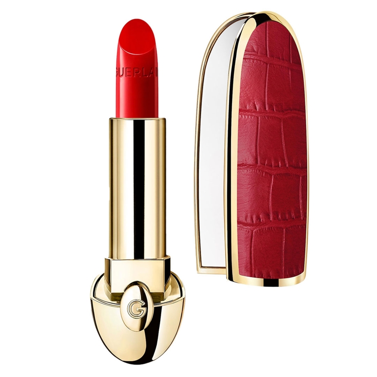 A red Guerlain satin finish lipstick with a red leather case for an article about the best lipsticks for everyone.