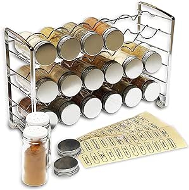 A three-tier spice rack, in a post on the best spice racks on Amazon.