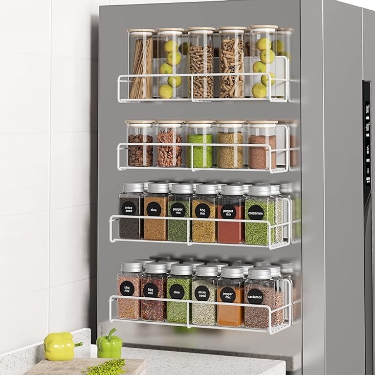 Mystozer magnetic spice rack used for organizing spices.