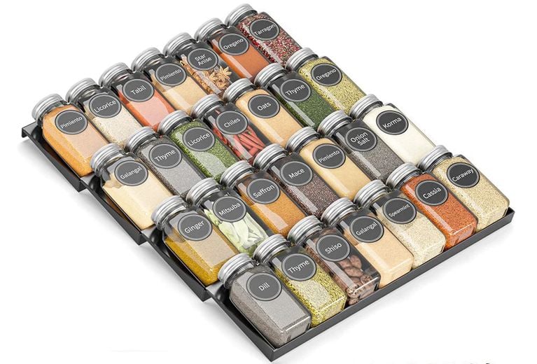 A flat spice rack for a drawer, in a post on the best spice racks on Amazon.