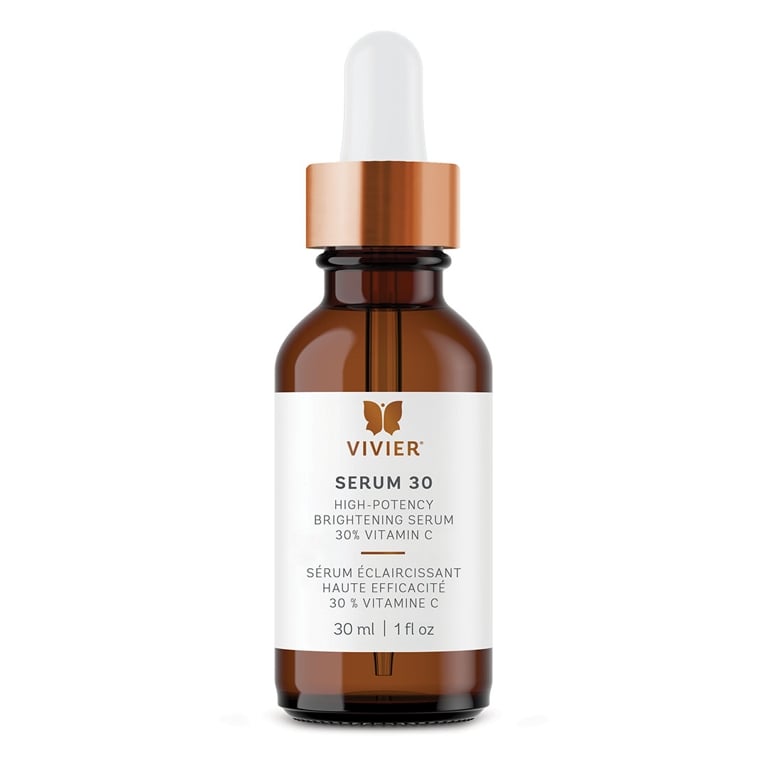 A bottle of Vivier Serum 30 for an article about vitamin C skincare.