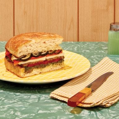 Roasted Vegetable Sandwich with Pesto and Mozzarella