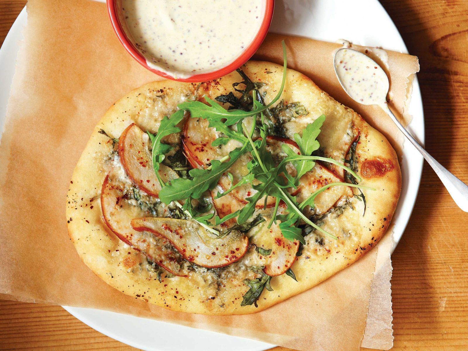 Blue Cheese Pizza with Pears and Arugula