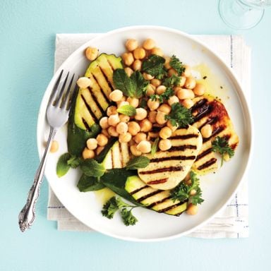 Grilled Halloumi, Zucchini And Chickpea Salad