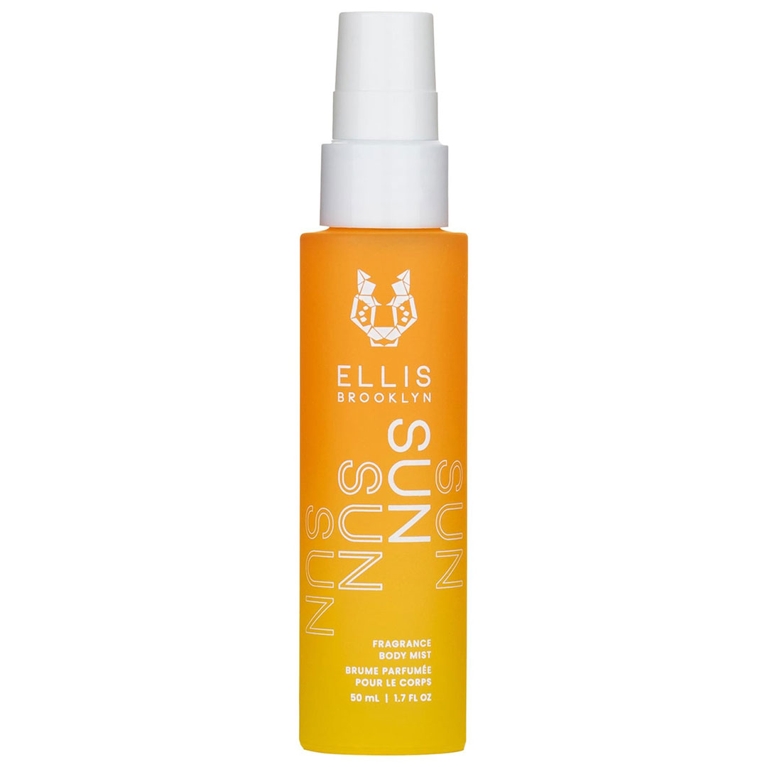A bottle of Ellis Brooklyn Fragrance Body Mist in Sun for an article about the best body mists to shop for summer.