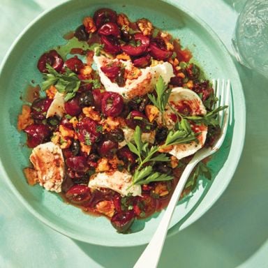 Cherry Salad With Olives And Walnuts
