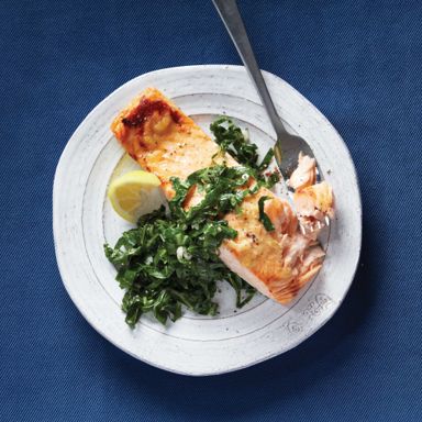 Sweet And Spicy Salmon With Garlicky Collard Greens
