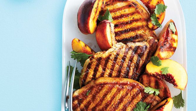 Honey-Lime Grilled Pork Chops With Peaches