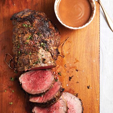 Beef Tenderloin with Mustard-Thyme Crust and Pan Gravy